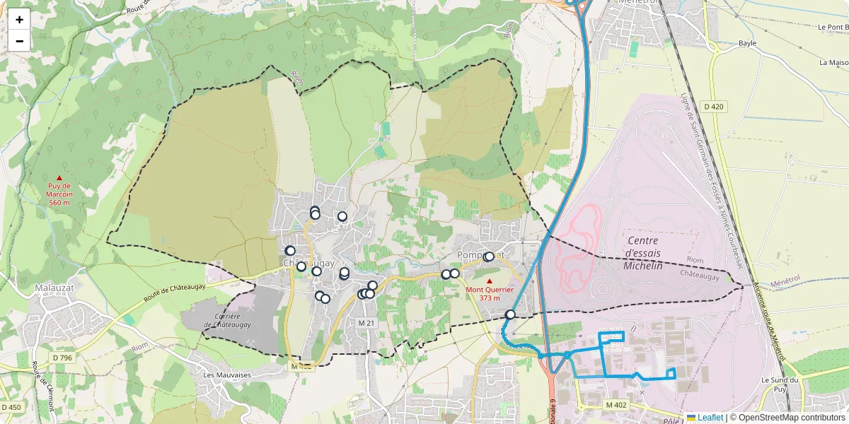 Carte du réseau de transport en commun à Châteaugay - lignes de bus et arrêts