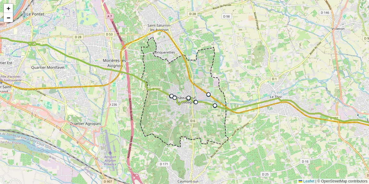 Carte du réseau de transport en commun à Châteauneuf-de-Gadagne - lignes de bus et arrêts