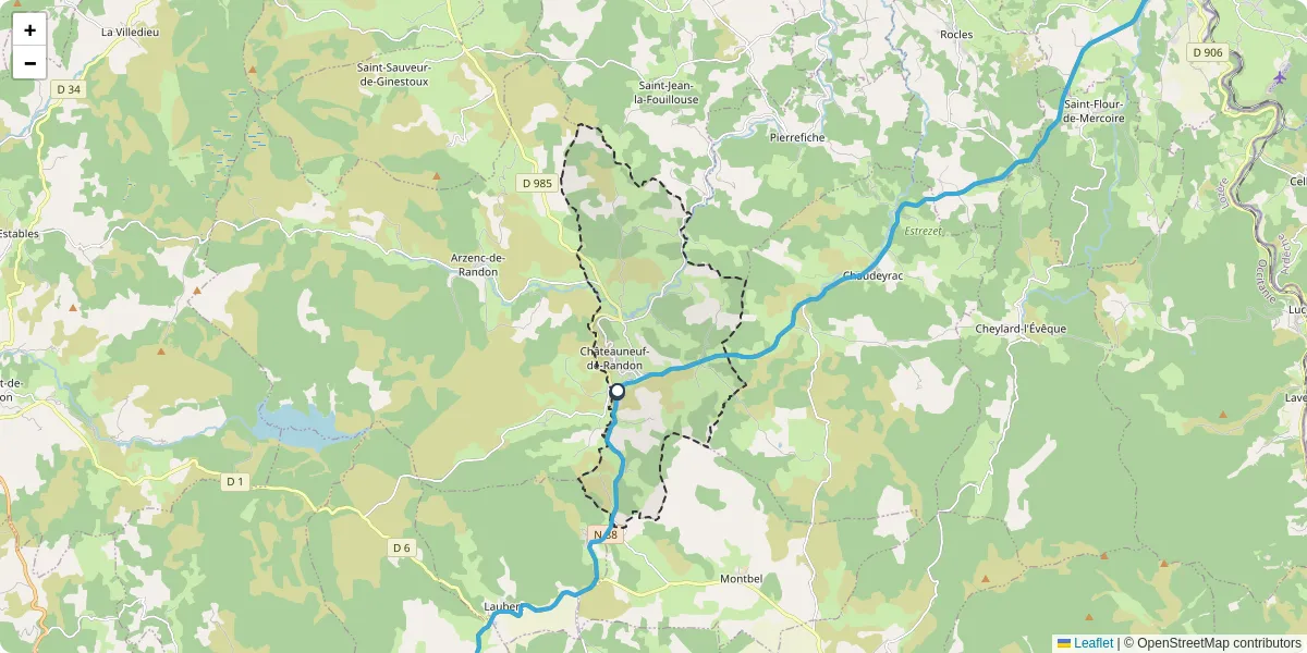 Carte du réseau de transport en commun à Châteauneuf-de-Randon - lignes de bus et arrêts