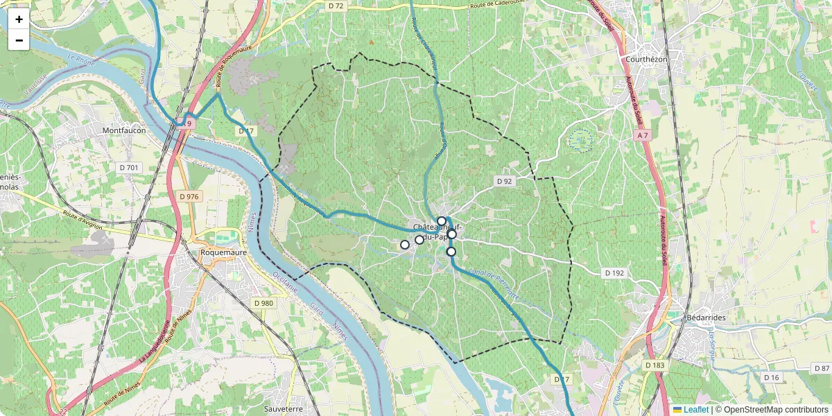 Carte du réseau de transport en commun à Châteauneuf-du-Pape - lignes de bus et arrêts
