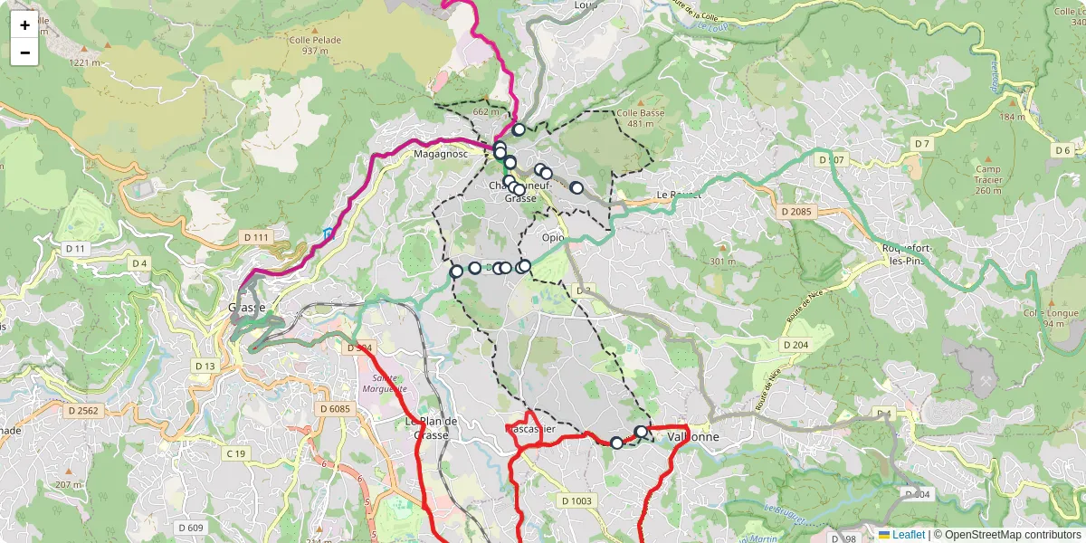 Carte du réseau de transport en commun à Châteauneuf-Grasse - lignes de bus et arrêts