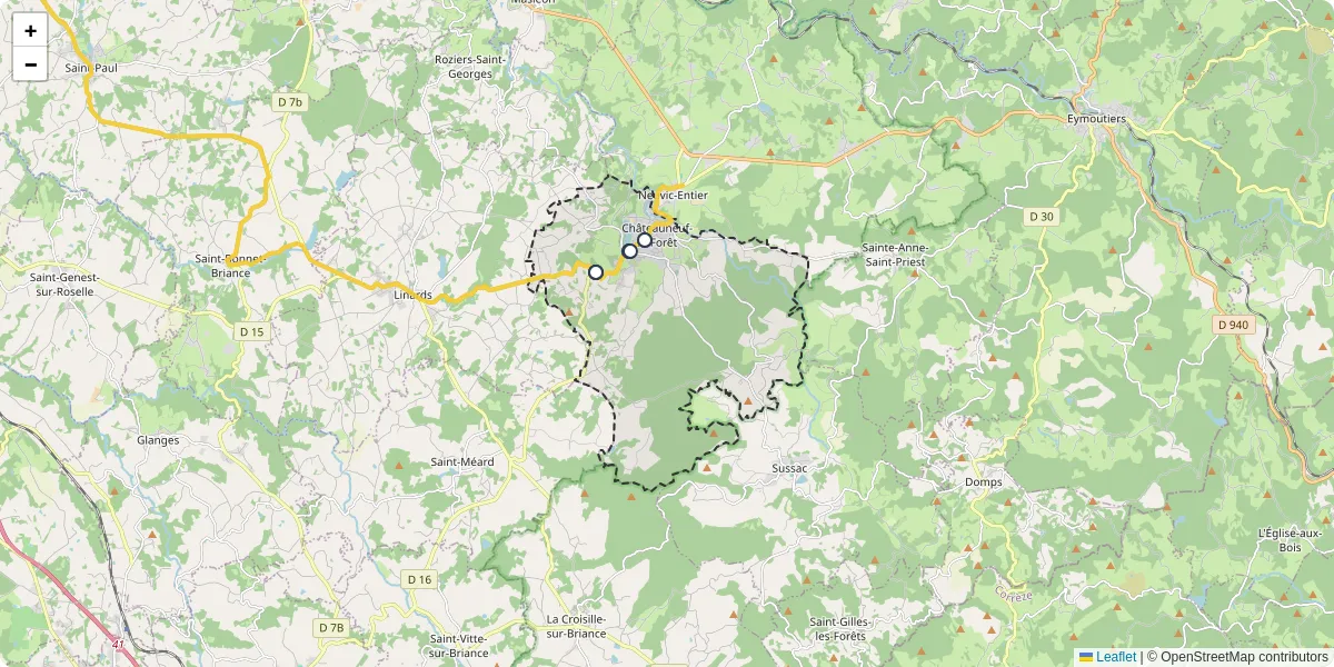 Carte du réseau de transport en commun à Châteauneuf-la-Forêt - lignes de bus et arrêts