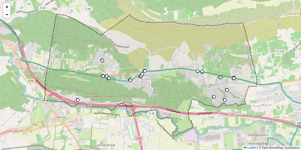 Carte du réseau de transport en commun à Châteauneuf-le-Rouge - lignes de bus et arrêts