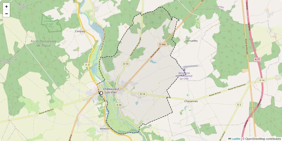 Carte du réseau de transport en commun à Châteauneuf-sur-Cher - lignes de bus et arrêts