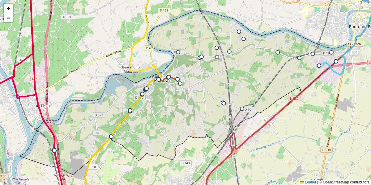 Carte du réseau de transport en commun à Châteauneuf-sur-Isère - lignes de bus et arrêts