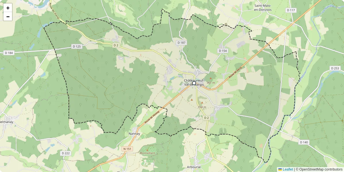 Carte du réseau de transport en commun à Châteauneuf-Val-de-Bargis - lignes de bus et arrêts