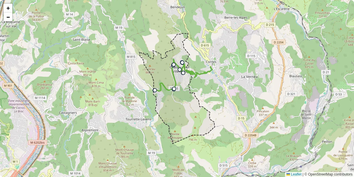 Carte du réseau de transport en commun à Châteauneuf-Villevieille - lignes de bus et arrêts