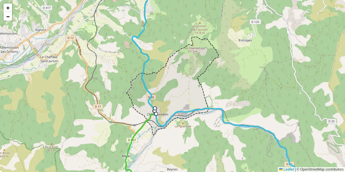 Carte du réseau de transport en commun à Châteauredon - lignes de bus et arrêts