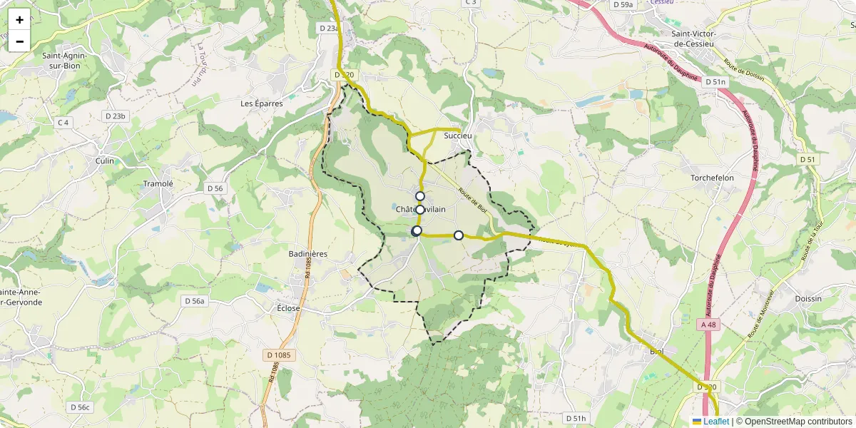 Carte du réseau de transport en commun à Châteauvilain - lignes de bus et arrêts
