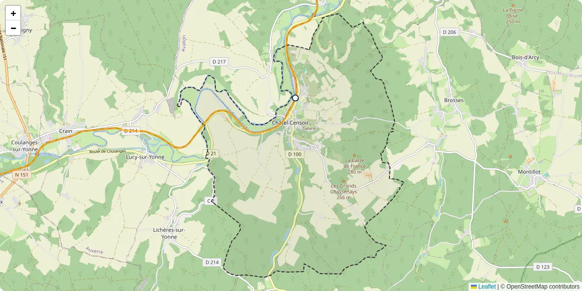 Carte du réseau de transport en commun à Châtel-Censoir - lignes de bus et arrêts