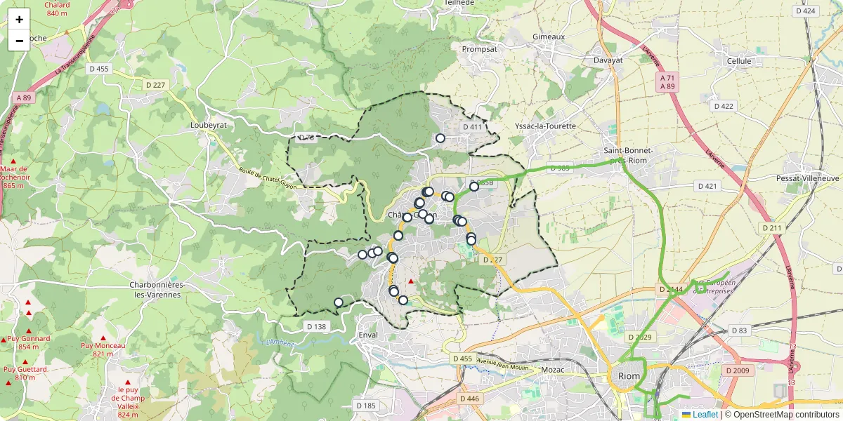 Carte du réseau de transport en commun à Châtel-Guyon - lignes de bus et arrêts