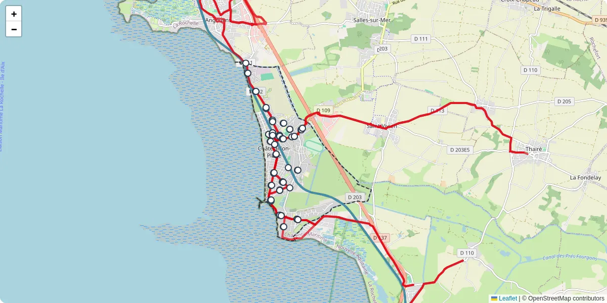 Carte du réseau de transport en commun à Châtelaillon-Plage - lignes de bus et arrêts