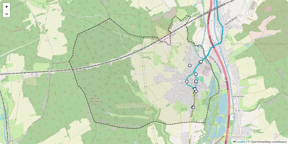 Carte du réseau de transport en commun à Châtenois-les-Forges - lignes de bus et arrêts