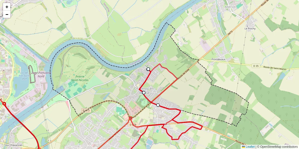 Carte du réseau de transport en commun à Châtenoy-en-Bresse - lignes de bus et arrêts