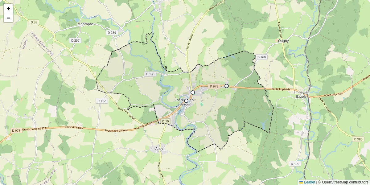 Carte du réseau de transport en commun à Châtillon-en-Bazois - lignes de bus et arrêts
