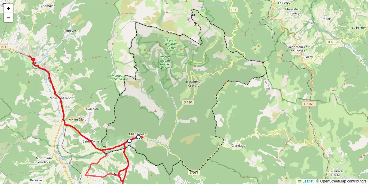 Carte du réseau de transport en commun à Châtillon-en-Diois - lignes de bus et arrêts