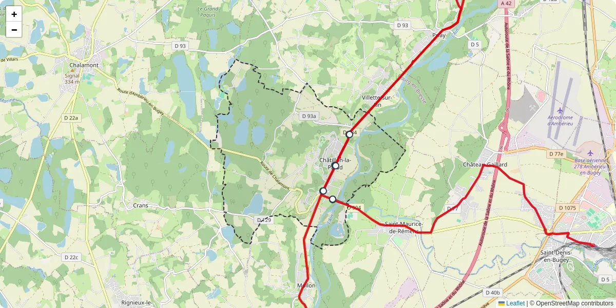 Carte du réseau de transport en commun à Châtillon-la-Palud - lignes de bus et arrêts