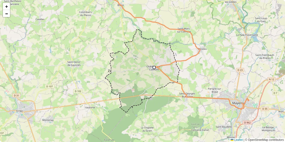 Carte du réseau de transport en commun à Châtillon-sur-Colmont - lignes de bus et arrêts