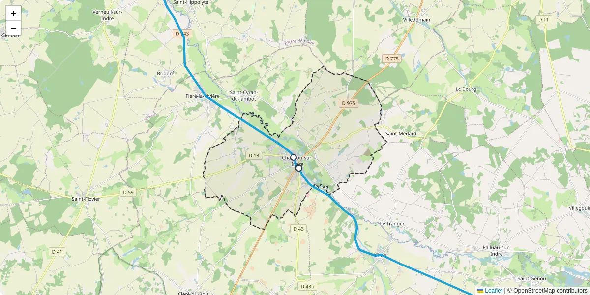 Carte du réseau de transport en commun à Châtillon-sur-Indre - lignes de bus et arrêts