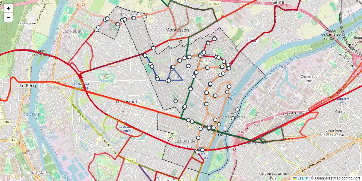Carte du réseau de transport en commun à Chatou - lignes de bus et arrêts