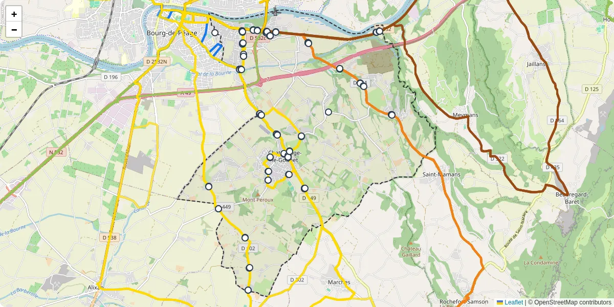 Carte du réseau de transport en commun à Chatuzange-le-Goubet - lignes de bus et arrêts