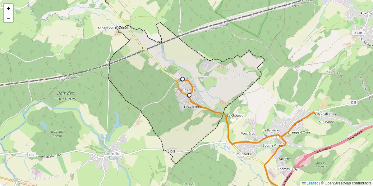 Carte du réseau de transport en commun à Chaucenne - lignes de bus et arrêts