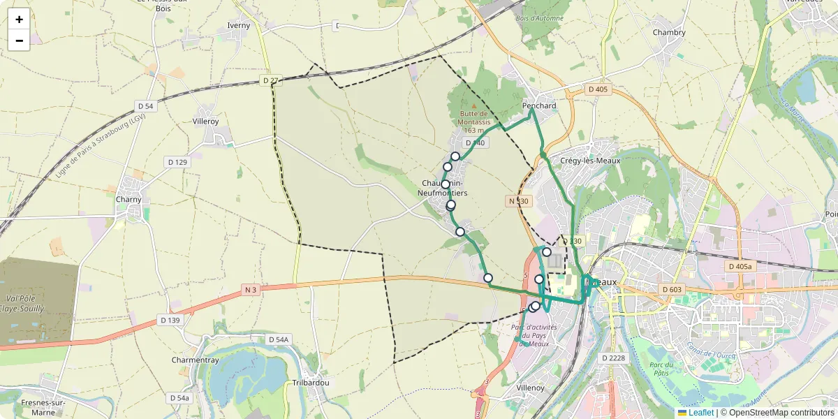 Carte du réseau de transport en commun à Chauconin-Neufmontiers - lignes de bus et arrêts