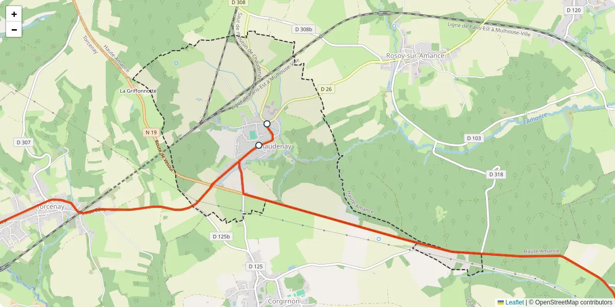 Carte du réseau de transport en commun à Chaudenay - lignes de bus et arrêts