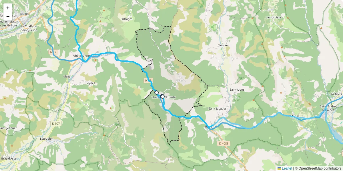 Carte du réseau de transport en commun à Chaudon-Norante - lignes de bus et arrêts
