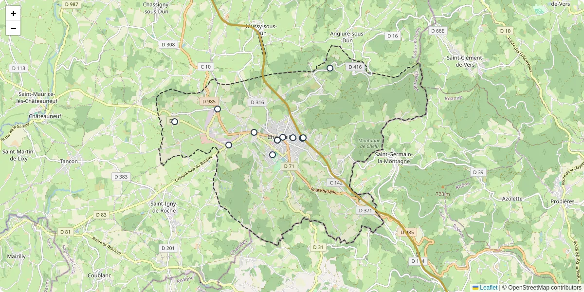 Carte du réseau de transport en commun à Chauffailles - lignes de bus et arrêts