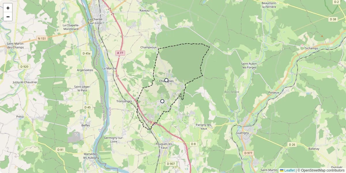 Carte du réseau de transport en commun à Chaulgnes - lignes de bus et arrêts