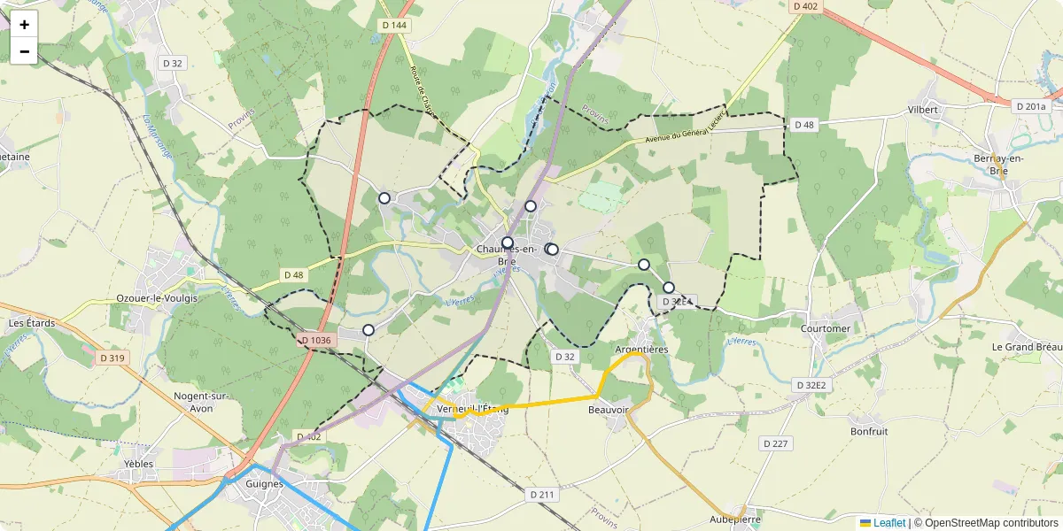 Carte du réseau de transport en commun à Chaumes-en-Brie - lignes de bus et arrêts
