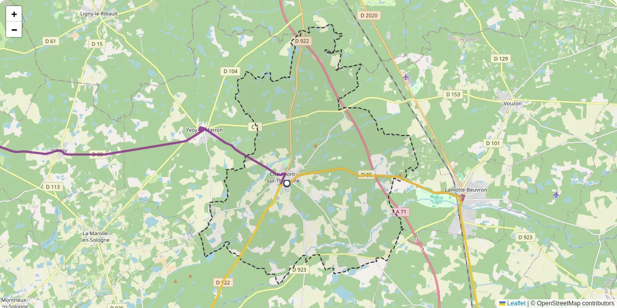 Carte du réseau de transport en commun à Chaumont-sur-Tharonne - lignes de bus et arrêts