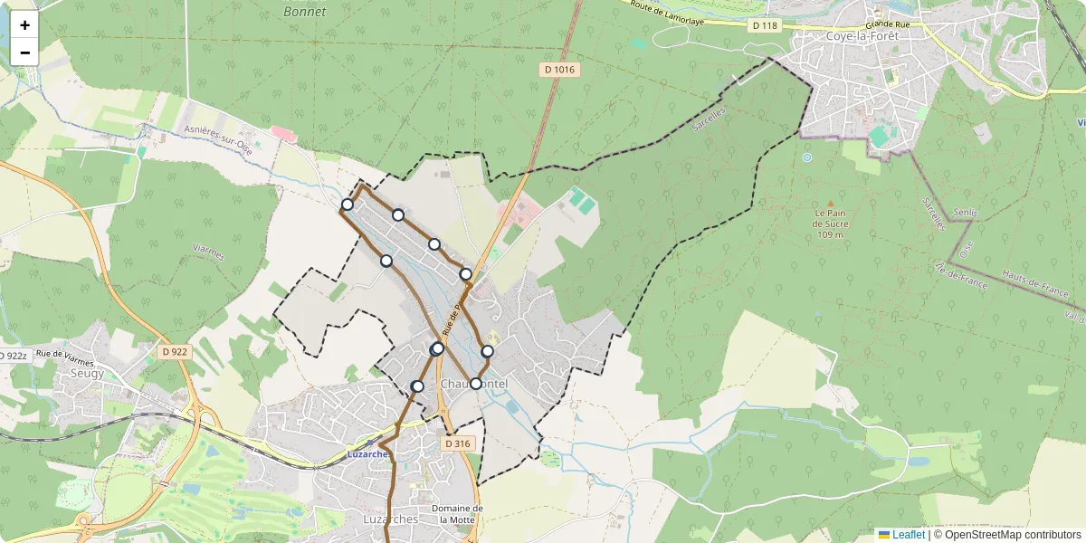Carte du réseau de transport en commun à Chaumontel - lignes de bus et arrêts
