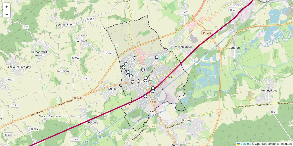 Carte du réseau de transport en commun à Chauny - lignes de bus et arrêts