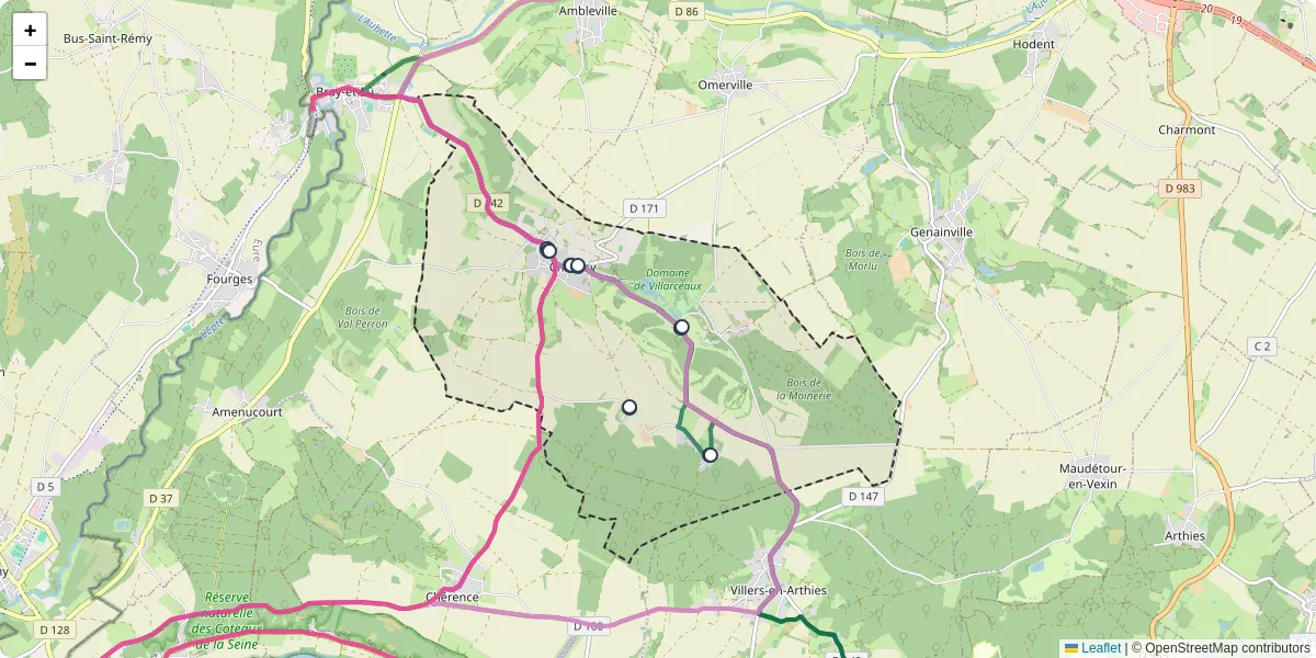 Carte du réseau de transport en commun à Chaussy - lignes de bus et arrêts