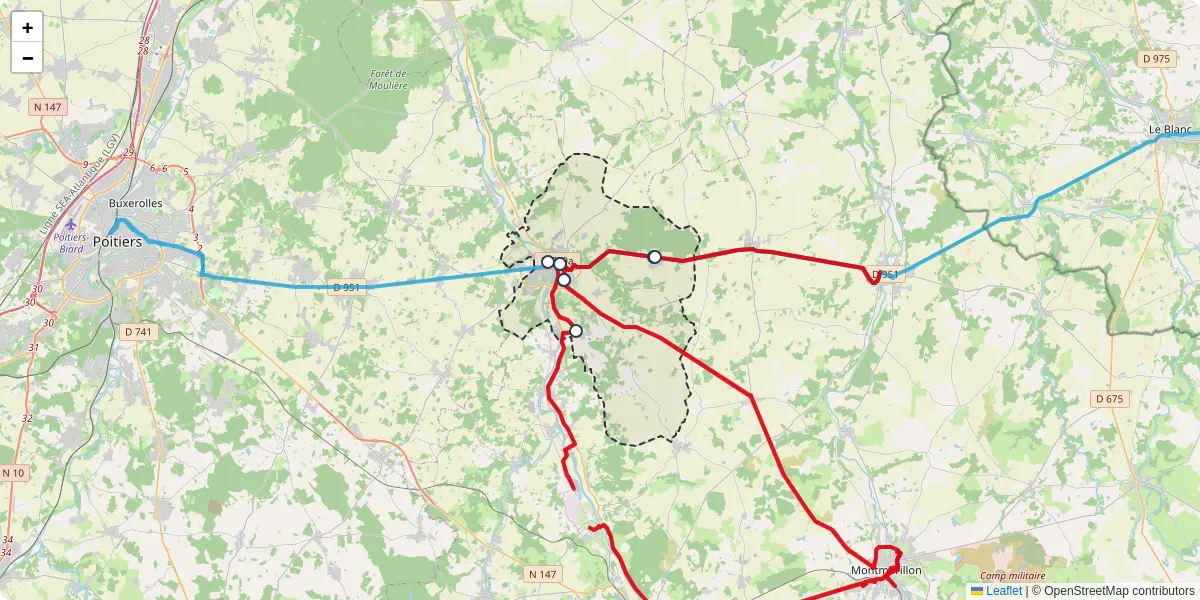 Carte du réseau de transport en commun à Chauvigny - lignes de bus et arrêts