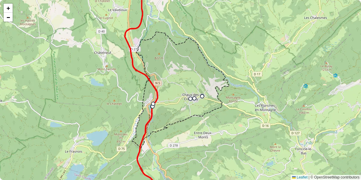 Carte du réseau de transport en commun à Chaux-des-Crotenay - lignes de bus et arrêts