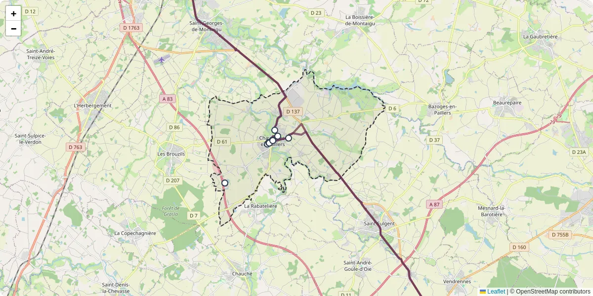 Carte du réseau de transport en commun à Chavagnes-en-Paillers - lignes de bus et arrêts