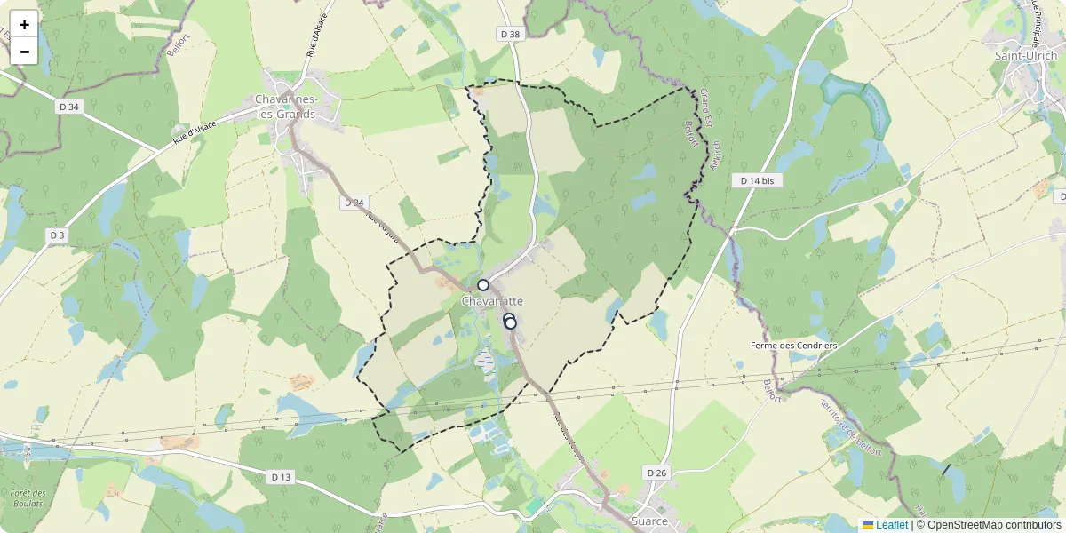 Carte du réseau de transport en commun à Chavanatte - lignes de bus et arrêts