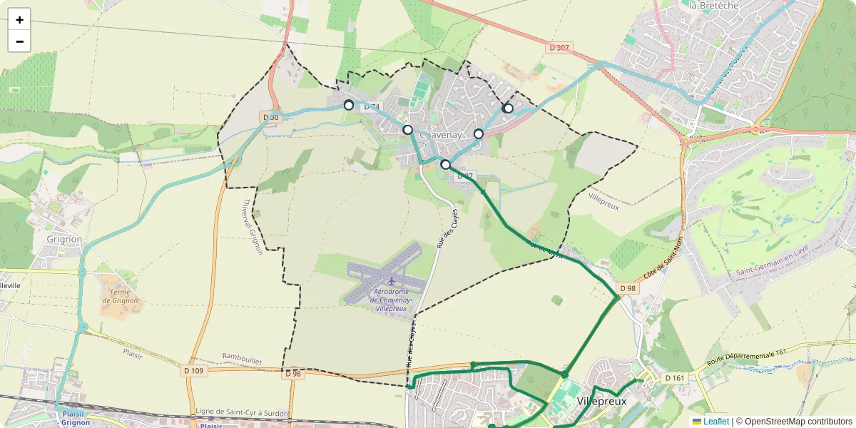 Carte du réseau de transport en commun à Chavenay - lignes de bus et arrêts