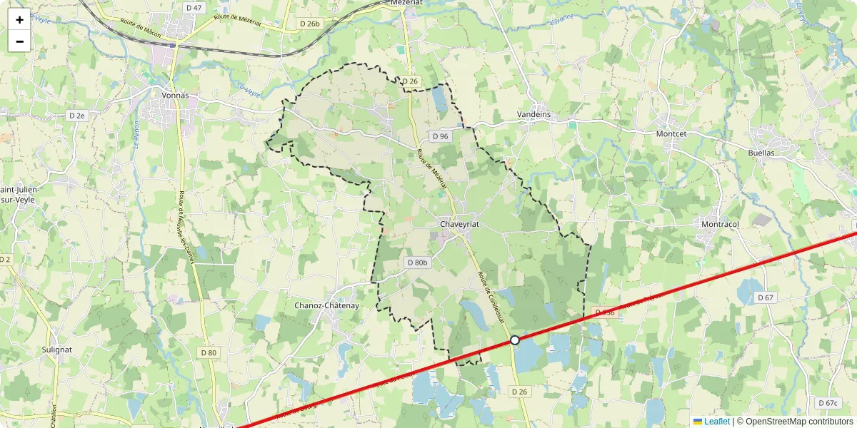 Carte du réseau de transport en commun à Chaveyriat - lignes de bus et arrêts