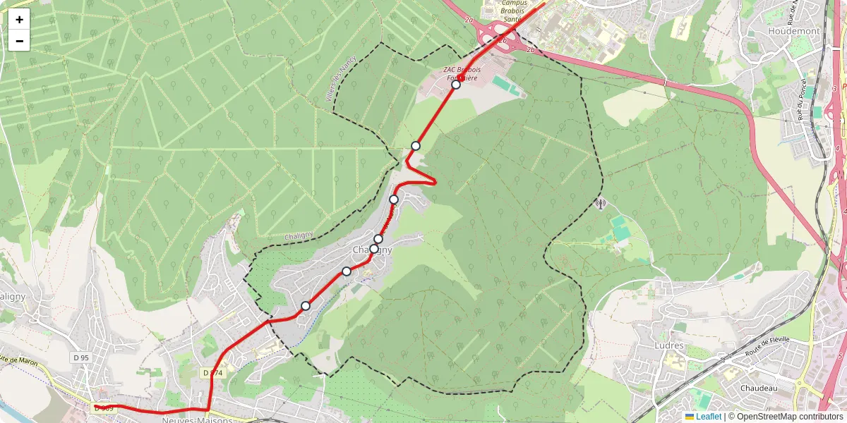 Carte du réseau de transport en commun à Chavigny - lignes de bus et arrêts