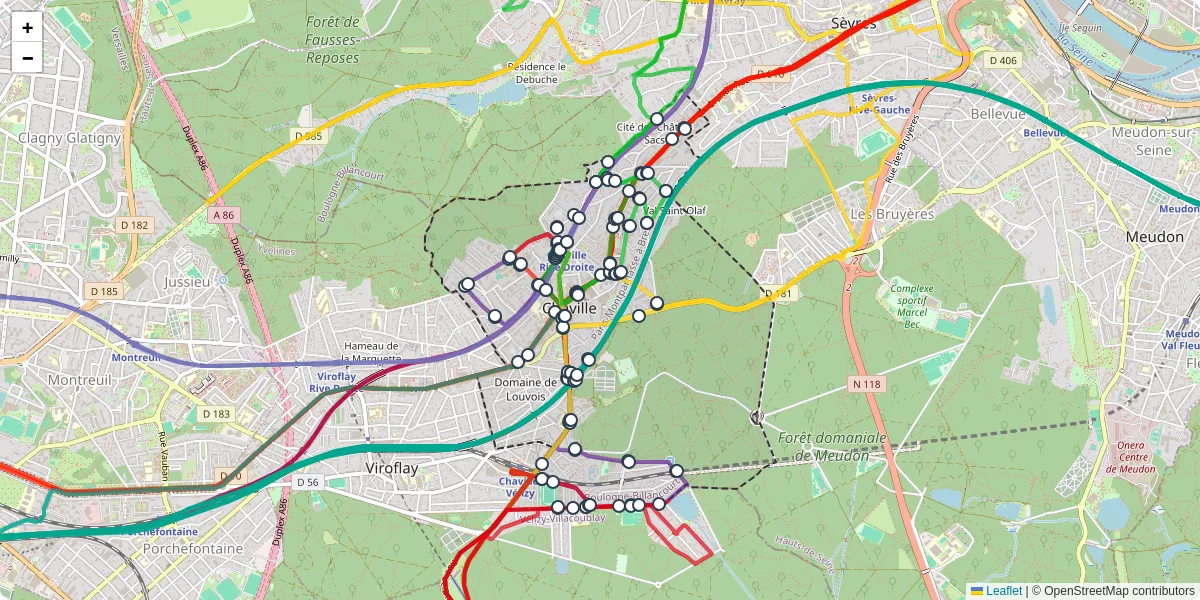 Carte du réseau de transport en commun à Chaville - lignes de bus et arrêts