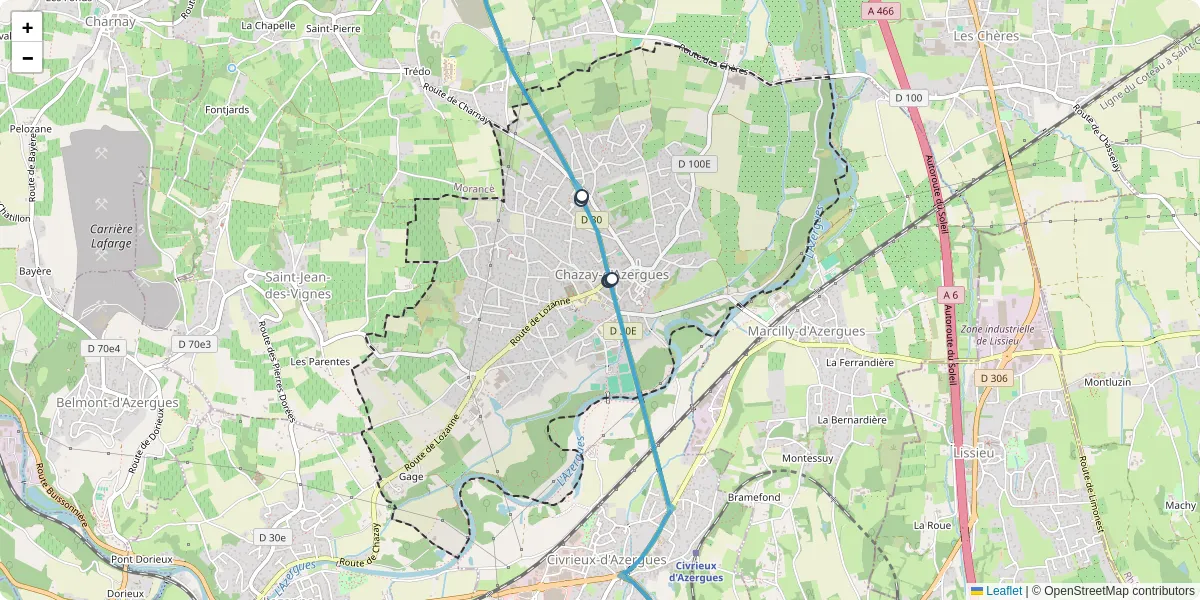 Carte du réseau de transport en commun à Chazay-d'Azergues - lignes de bus et arrêts
