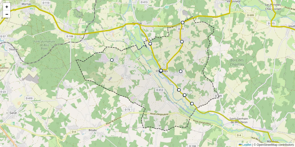 Carte du réseau de transport en commun à Chazelles - lignes de bus et arrêts