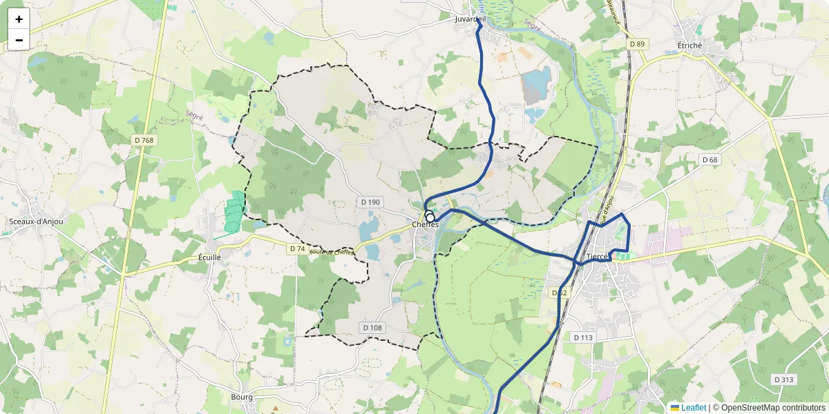 Carte du réseau de transport en commun à Cheffes - lignes de bus et arrêts