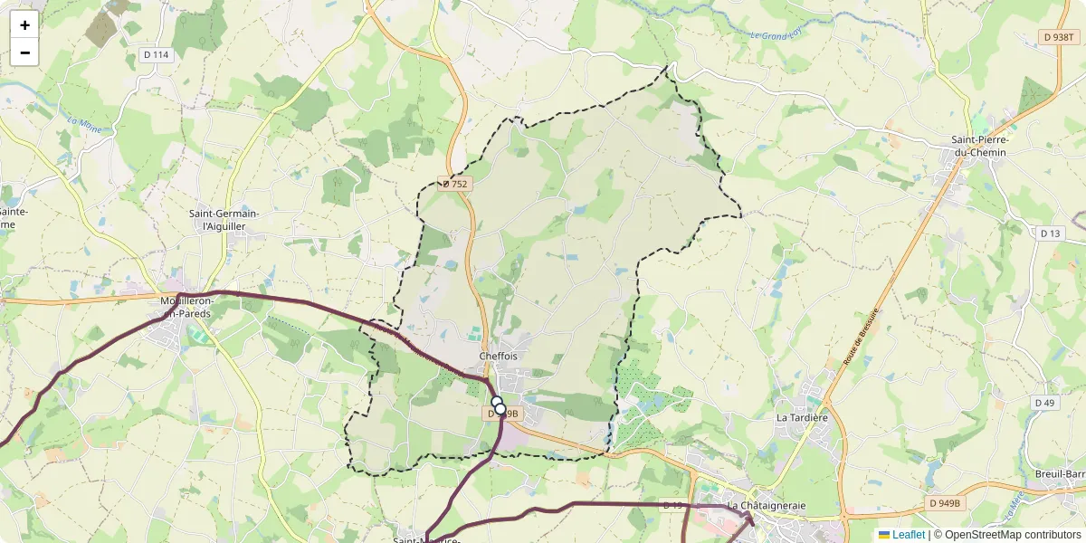 Carte du réseau de transport en commun à Cheffois - lignes de bus et arrêts