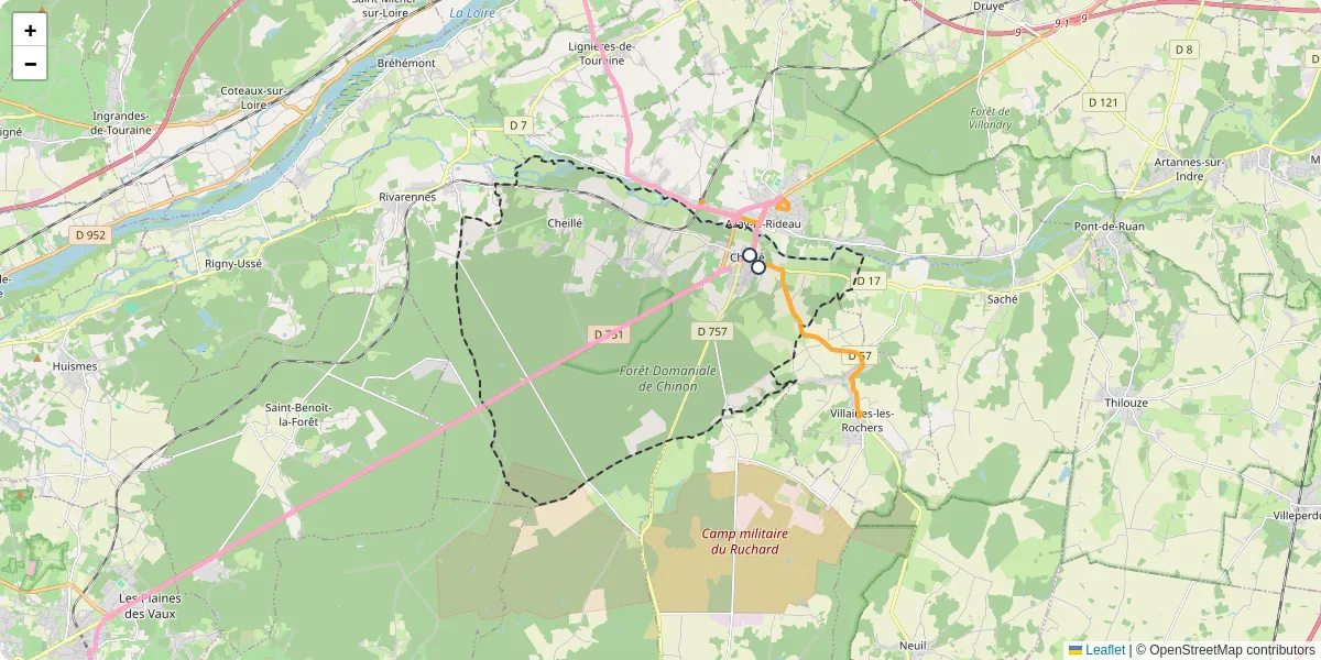 Carte du réseau de transport en commun à Cheillé - lignes de bus et arrêts