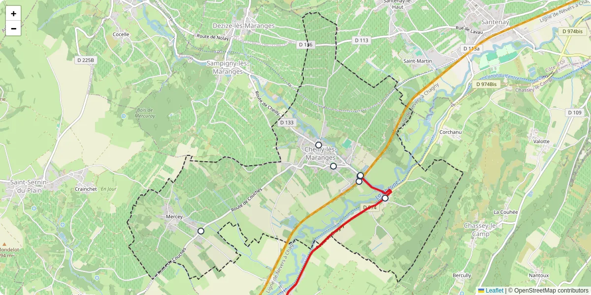 Carte du réseau de transport en commun à Cheilly-lès-Maranges - lignes de bus et arrêts